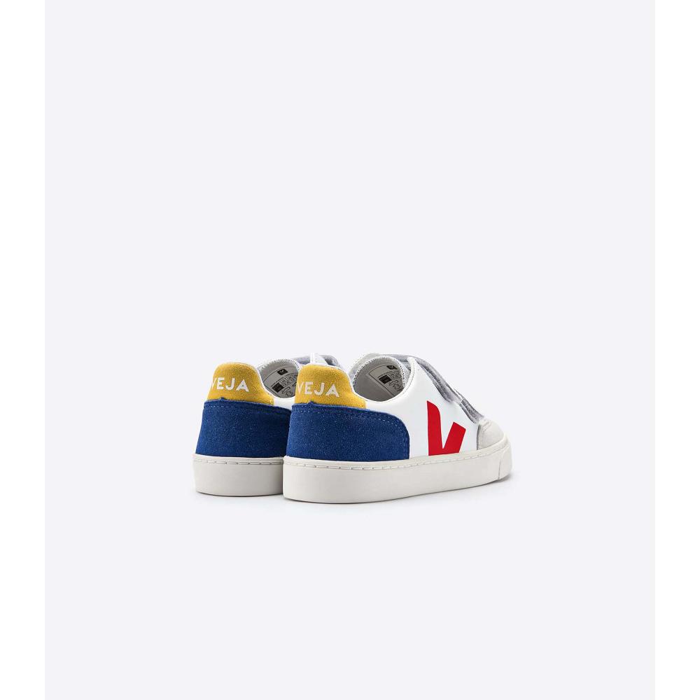 Veja V-12 LEATHER Joggesko Barn White/Red/Blue | NO 881HAP